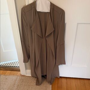 Aritzia Taupe Draped Open-Front Trench